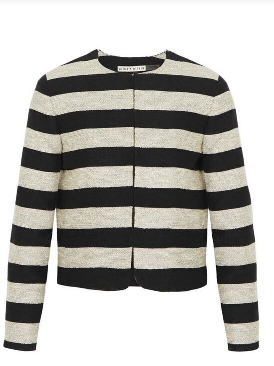Alice + Olivia Jackets & Blazers - Alice + Olivia Textured Black Cream Silver Thread Horizontal Stripe Crop Jacket
